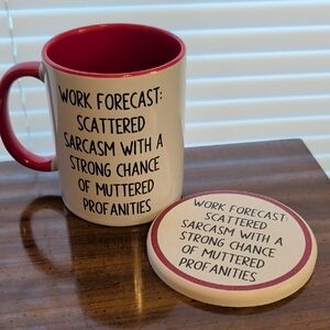 Red and White Sarcastic Mug with Coaster